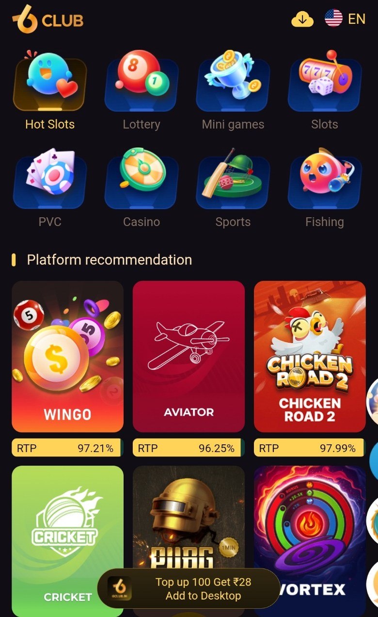 6Club Main Dashboard Interface Layout